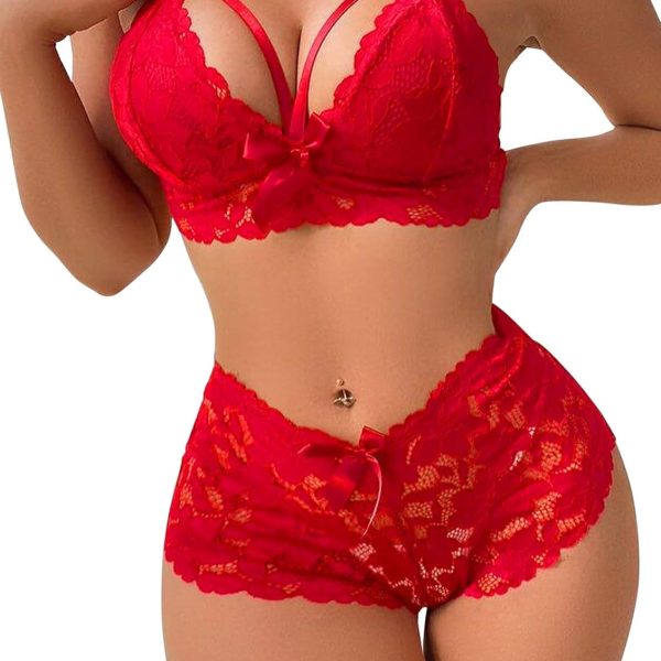 Sexy Strappy High Waist Floral Lace Pajamas Lingerie Set Outfits